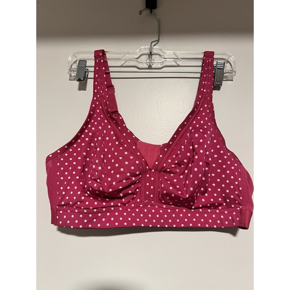 Cacique Bra Women 44C Hot PINK POLKA DOT Unlined Full Coverage Underwire EUC